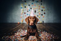 Dog wearing party hat portrait mammal animal. 