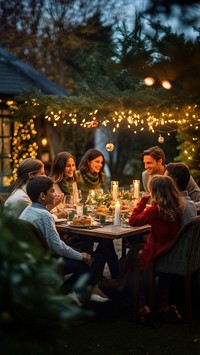 Family celebrating christmas restaurant outdoors nature. 