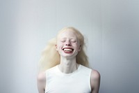 Albinism woman laughing adult white. 