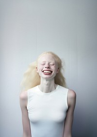 Albinism woman portrait laughing adult. 