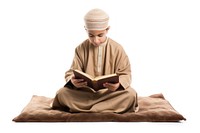Reading quran sitting white background cross-legged. AI generated Image by rawpixel.