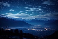 Mountain night landscape cityscape. 