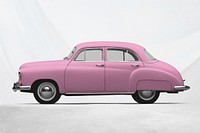 Pink classic car, retro vehicle with design space