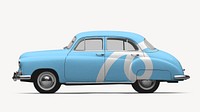 Blue classic car, retro vehicle with design space