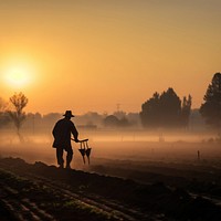 Silhouette outdoors nature farmer. 