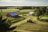 Panoramic view field farm architecture. 