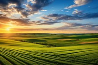 Panoramic view horizon farm landscape. 