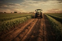 Tractor maneuvering field agriculture outdoors. 