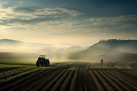 Vast farmland tractor field agriculture. 