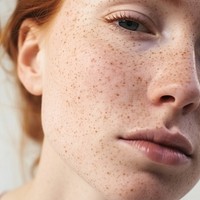 Freckles adult woman skin. 