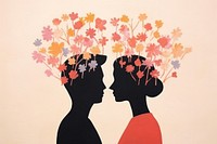 Cute couple silhouette art flower. 