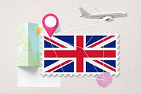 UK travel, stamp tourism collage illustration