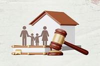 Family lawyer remix, 3D gavel and home illustration