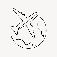 Airplane flying global, minimal line art illustration vector