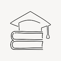Graduation cap books, minimal line art illustration vector
