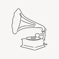 Vintage gramophone, minimal line art illustration vector