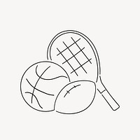 Tennis racket, sports equipment, minimal line art illustration vector