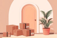 Delivered parcel boxes at doorstep, aesthetic illustration remix