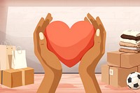 Hands cupping heart, donation charity, aesthetic illustration remix