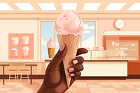 Hand holding ice-cream cone, aesthetic illustration remix