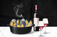 Mussels & wine, food digital art