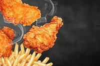 Fries & fried chickens background, food digital art