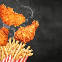 Fries & fried chickens, food digital art