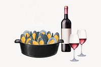 Mussels & wine, food digital art