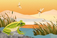 Frog by the lake, nature, creative paper craft collage