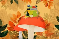 Cute frog & mushroom, creative paper craft collage