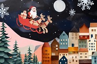 Santa Claus sleigh, Christmas night, creative paper craft collage