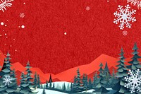 Red pine forest background, Christmas landscape, creative paper craft collage