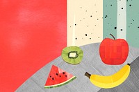 Healthy fruits border background, creative paper craft collage