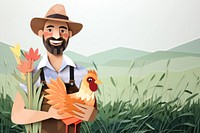 Farmer holding chicken, agriculture, creative paper craft collage