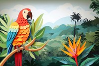 Parrot in jungle, creative paper craft collage