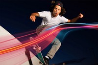 Man skating with digital light effect