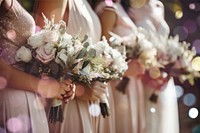 Bridesmaids at wedding, bokeh design