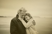 Grandfather and granddaughter sepia effect