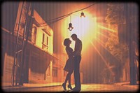 Vintage romantic scene with old TV effect