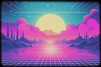 Synthwave illustration with old TV effect