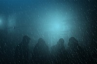 Silhouette people under the rain, dark blue
