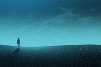 Man under the rain at night, dark blue