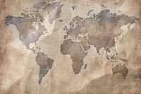 Retro world map, wrinkled paper texture