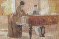 Girl at piano painting on canvas
