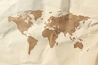 World map, wrinkled paper texture