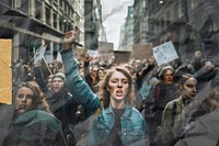 People protesting   with crumpled paper effect