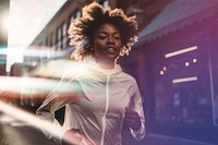 Jogging woman  image with prism light effect