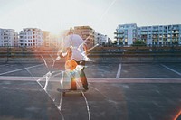 Skate in city with broken glass effect