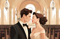 Newlywed couple, wedding, aesthetic illustration