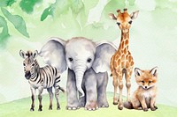 Cute wild animals, watercolor illustration remix